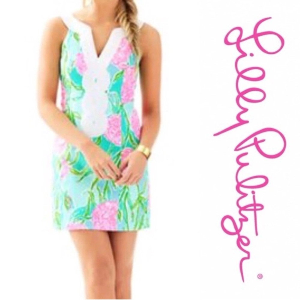 Lilly Pulitzer Pink and Green Floral Shift Dress size 4